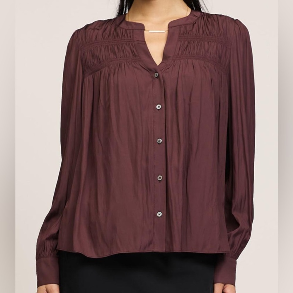 Current Air Smocked Shoulder Button Down